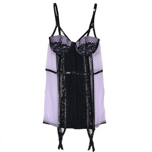 Victoria's Secret Bustier Corset Chemise Garters Lace Black Lavender Size 34B